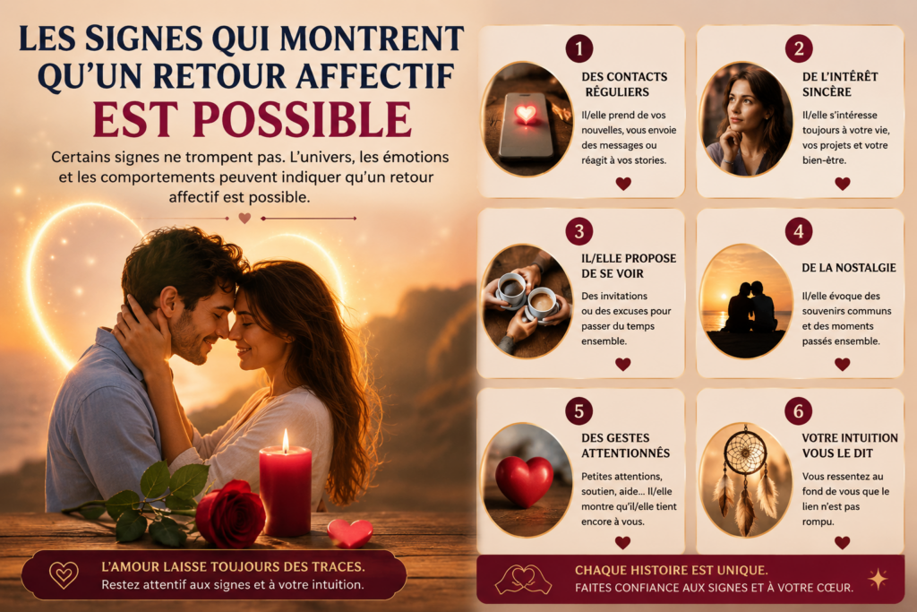 Illustration d'un couple évoquant les signes d'un retour affectif possible après une séparation.