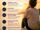 Personne assise face à un coucher de soleil au bord de l'eau, accompagnée d'un guide illustré présentant les étapes pour surmonter une rupture amoureuse et retrouver l'équilibre émotionnel.