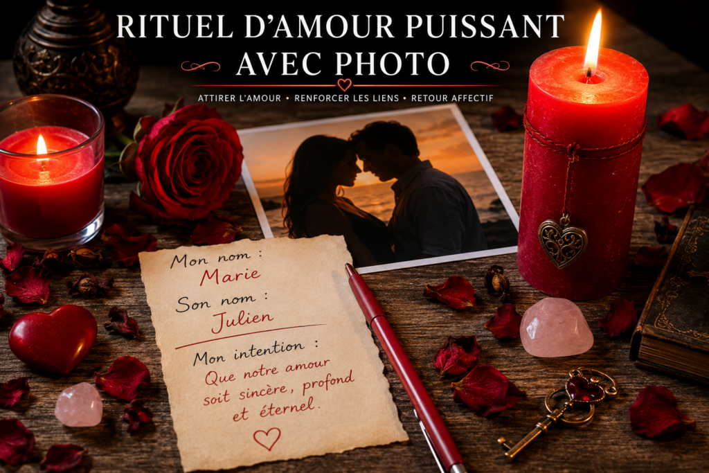 Rituel d'amour puissant avec photo et bougie rouge utilisé pour la visualisation et l'harmonie sentimentale.