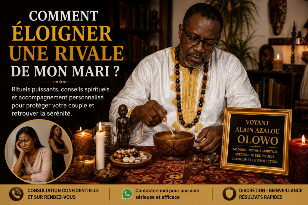 Voyant Alain Azalou Olowo réalisant un rituel pour éloigner une rivale de son mari