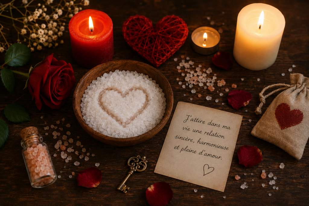 Rituel d'amour avec du sel et des bougies.