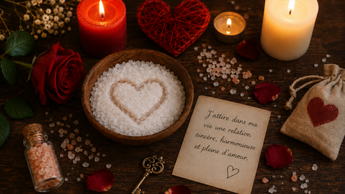 Rituel d'amour avec du sel et des bougies.