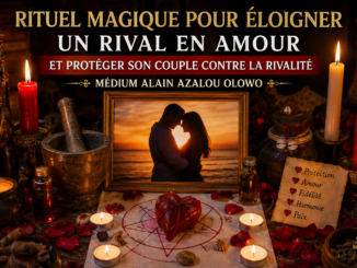 Médium réalisant un rituel symbolique de protection du couple contre la rivalité amoureuse.