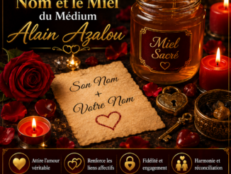Rituel d'amour avec le nom et le miel du Médium Alain Azalou, avec bougies, miel et rose rouge.