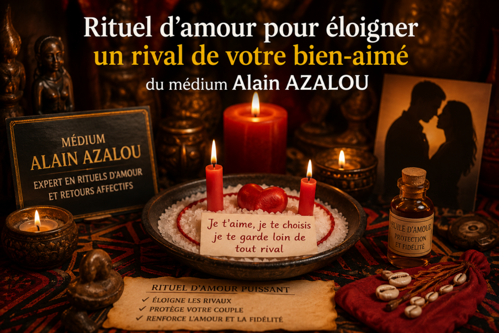 Rituel d'amour avec bougies rouges, cœur et objets spirituels pour éloigner un rival.