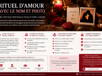 Rituel d'amour avec le nom et la photo illustrée par des bougies, des roses et une photo de couple.