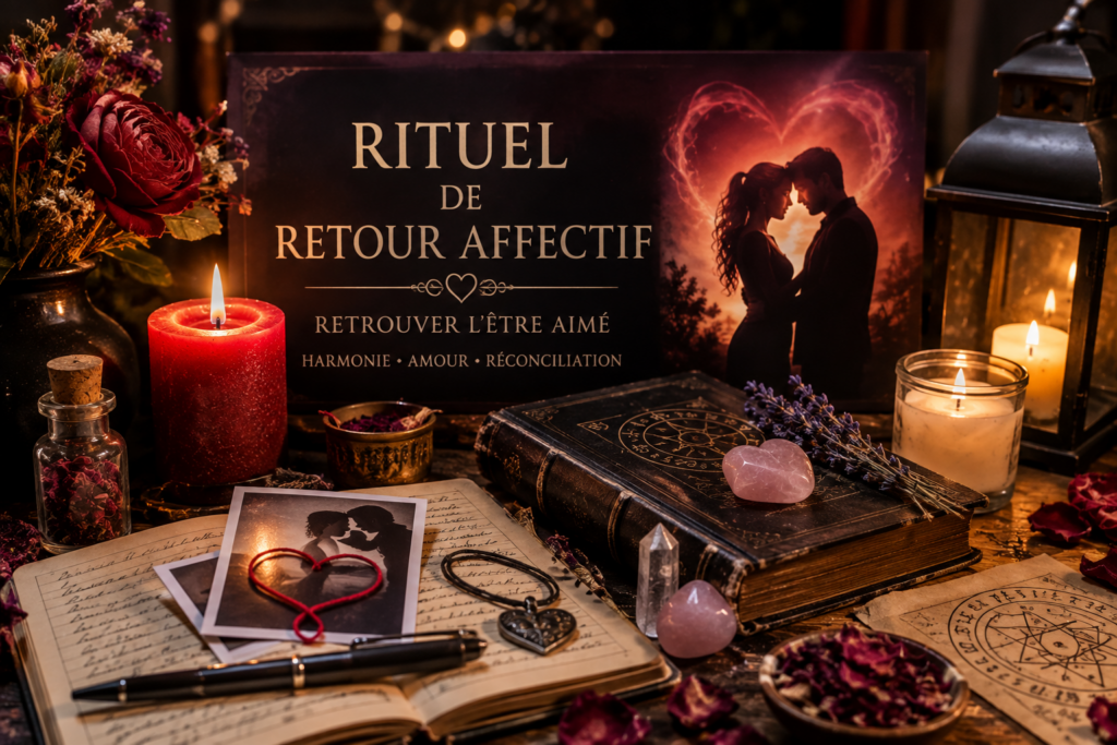 Rituel spirituel avec photo et bougies autour du thème du retour affectif